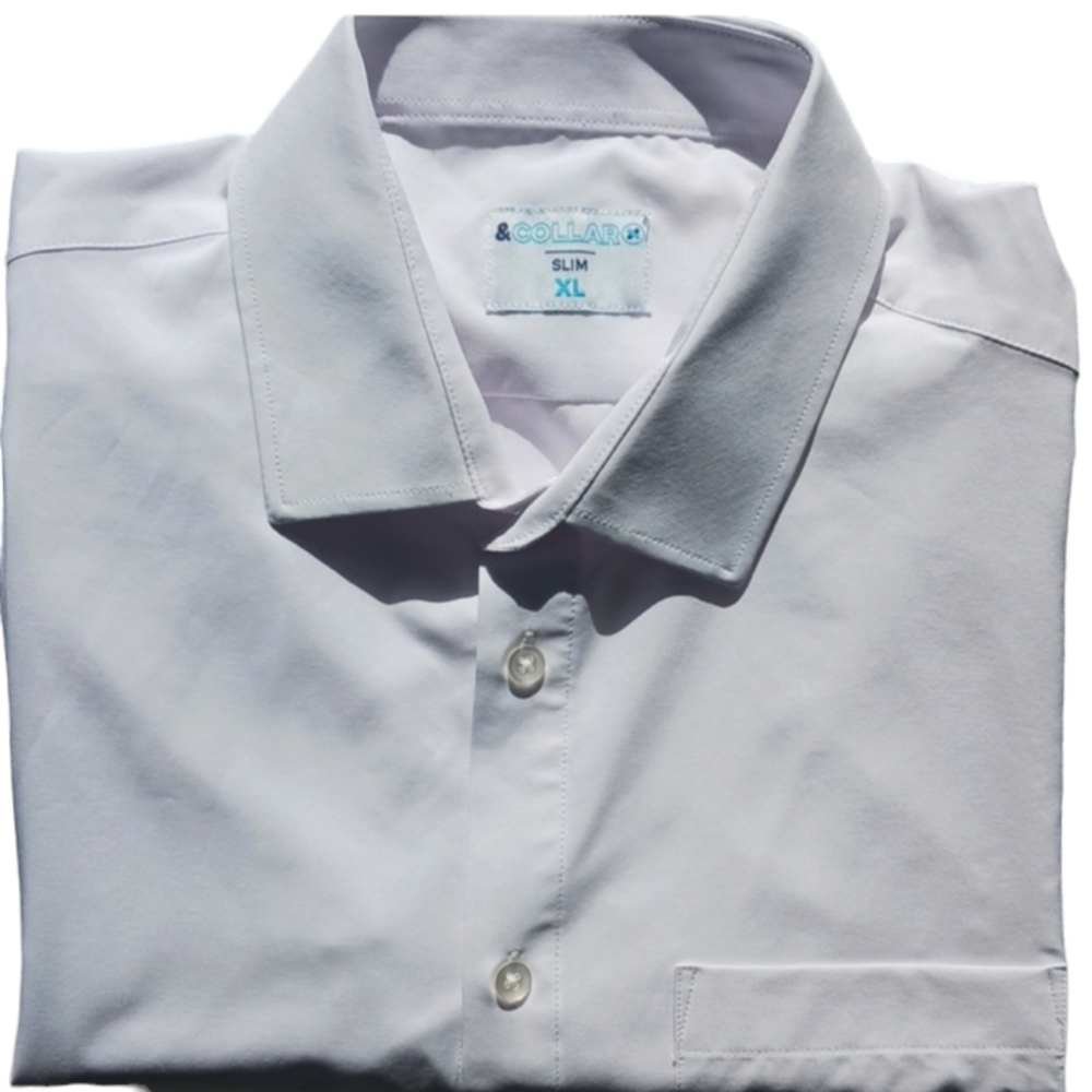 & Collar Long-Sleeve Button Up, XL. White.